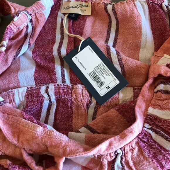 Universal Threads Pink Dress Sundress Womens M Stripes Ruffle Drawstring Cover U - Picture 7 of 9